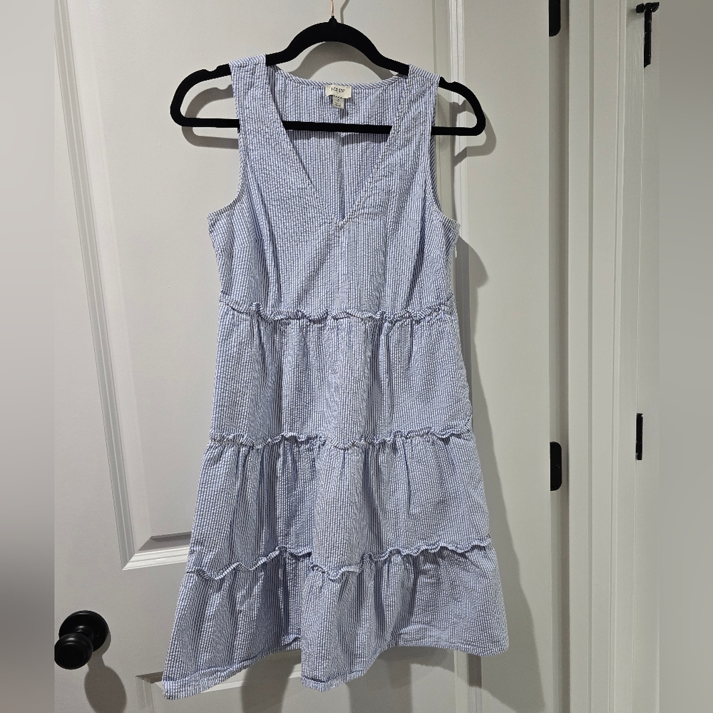 JCrew Blue And White Seersucker Striped Sleeveless Dress